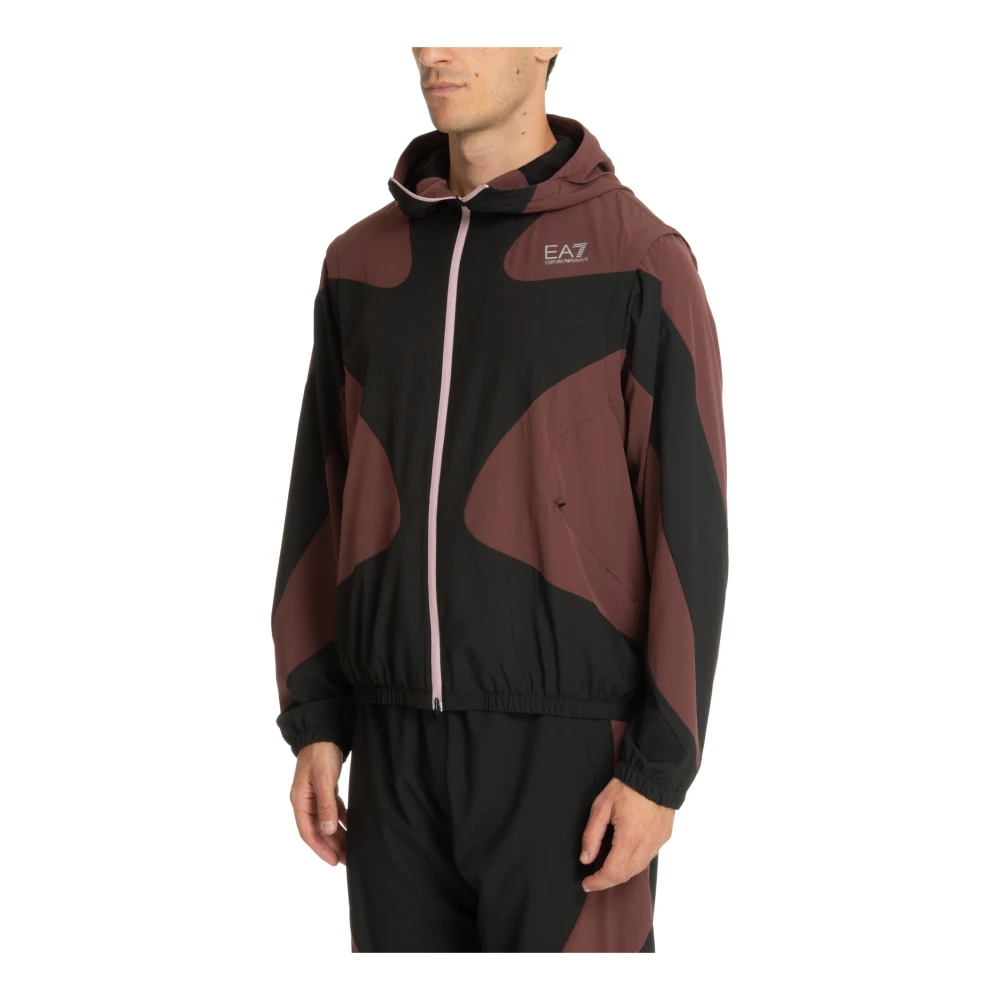 Emporio Armani EA7 Multikleur Rits Hoodie met Zakken Brown Heren