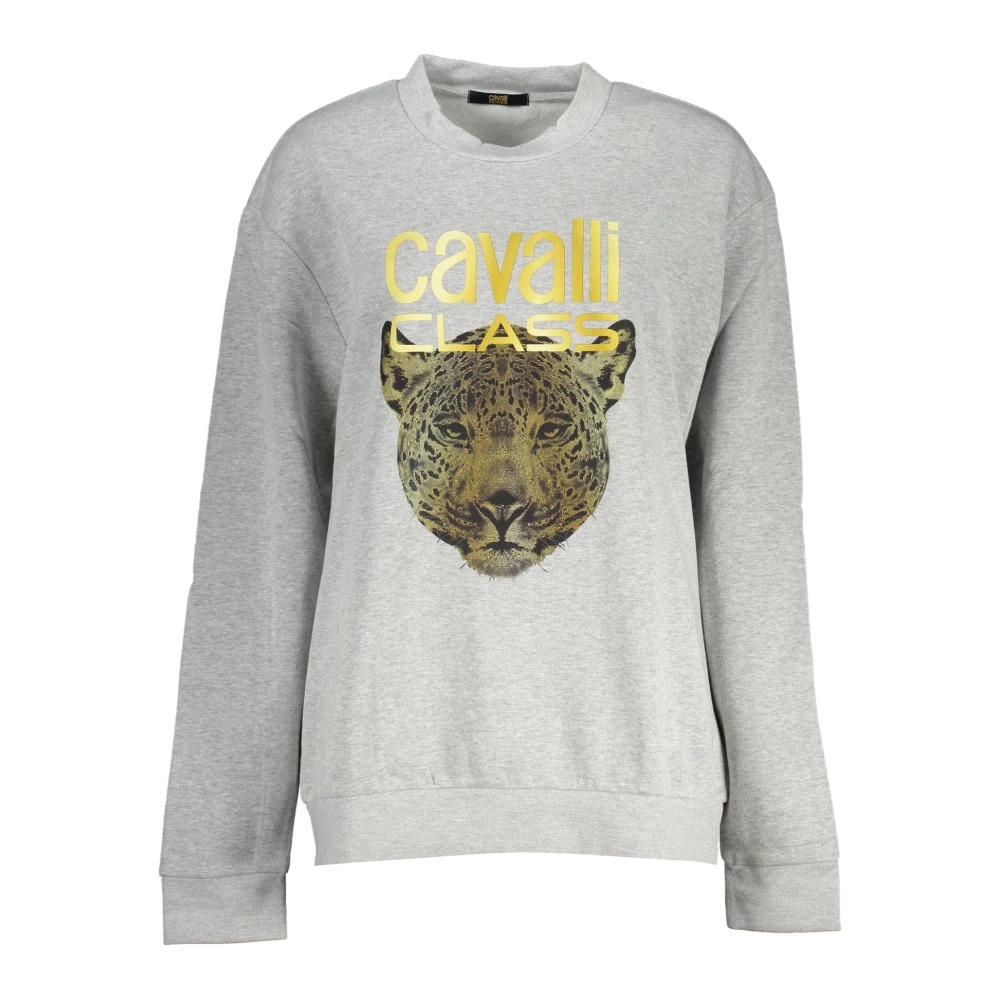Cavalli Class Grijze Geborduurde Sweater met Lange Mouwen Gray Heren