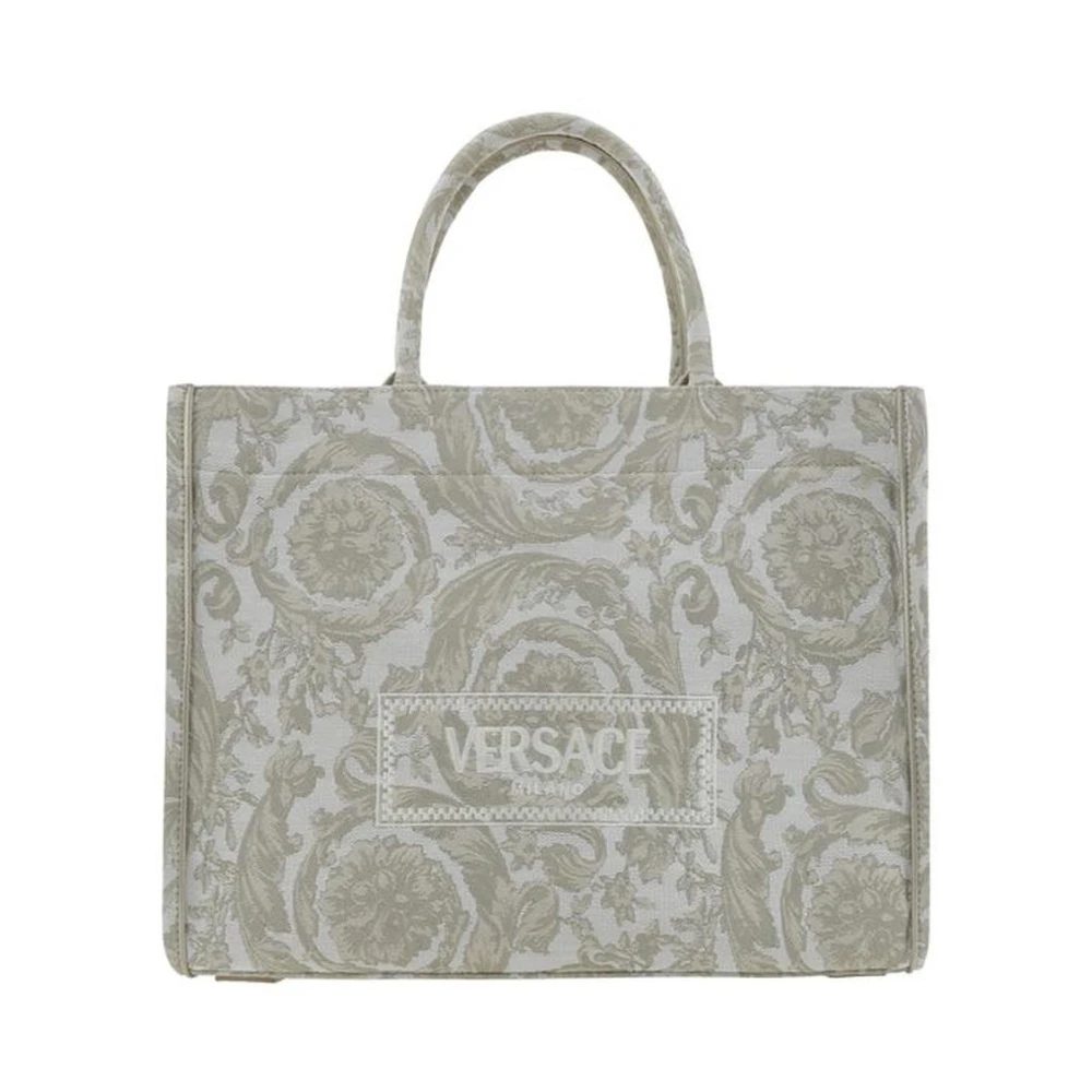 Versace Schoudertas La Greca Boodschappentas Beige Canvas Draagtas