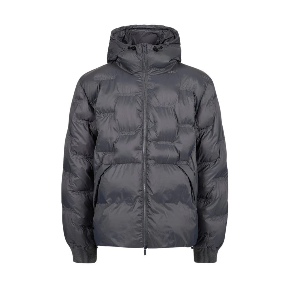 Iceberg Men's Gray Nylon Jacket With Allover Logo