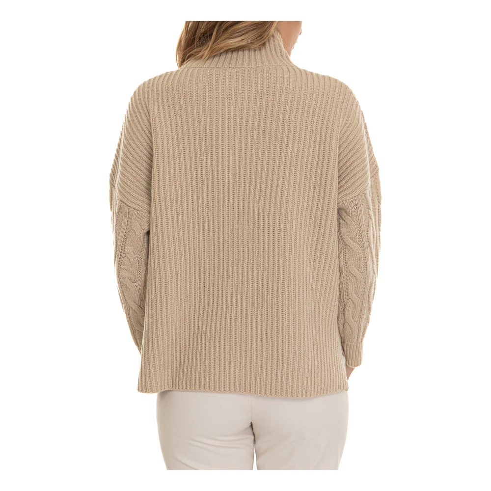 Max Mara Studio Geweven Effect Veneto Pullover met splitten Beige Dames
