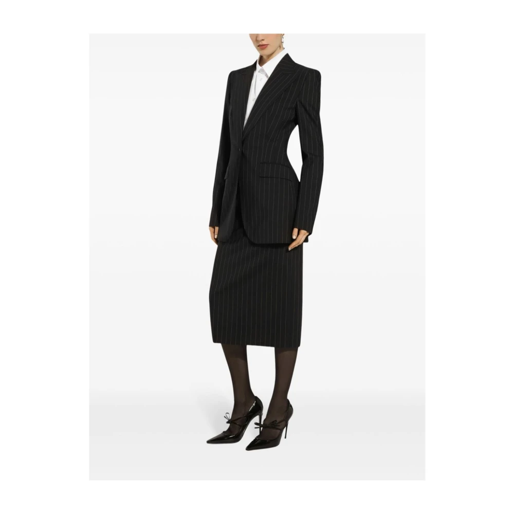 Dolce & Gabbana Zwart Gestreepte Midi Rok Zijden Voering Black Dames