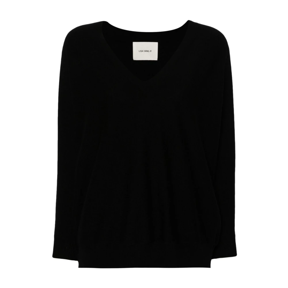 Lisa Yang Zwarte Cashmere V-Hals Trui Black Dames