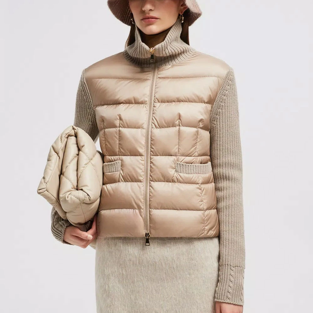 Moncler Gebreide Cardigan met Donsgevulde Voorkant Beige Dames