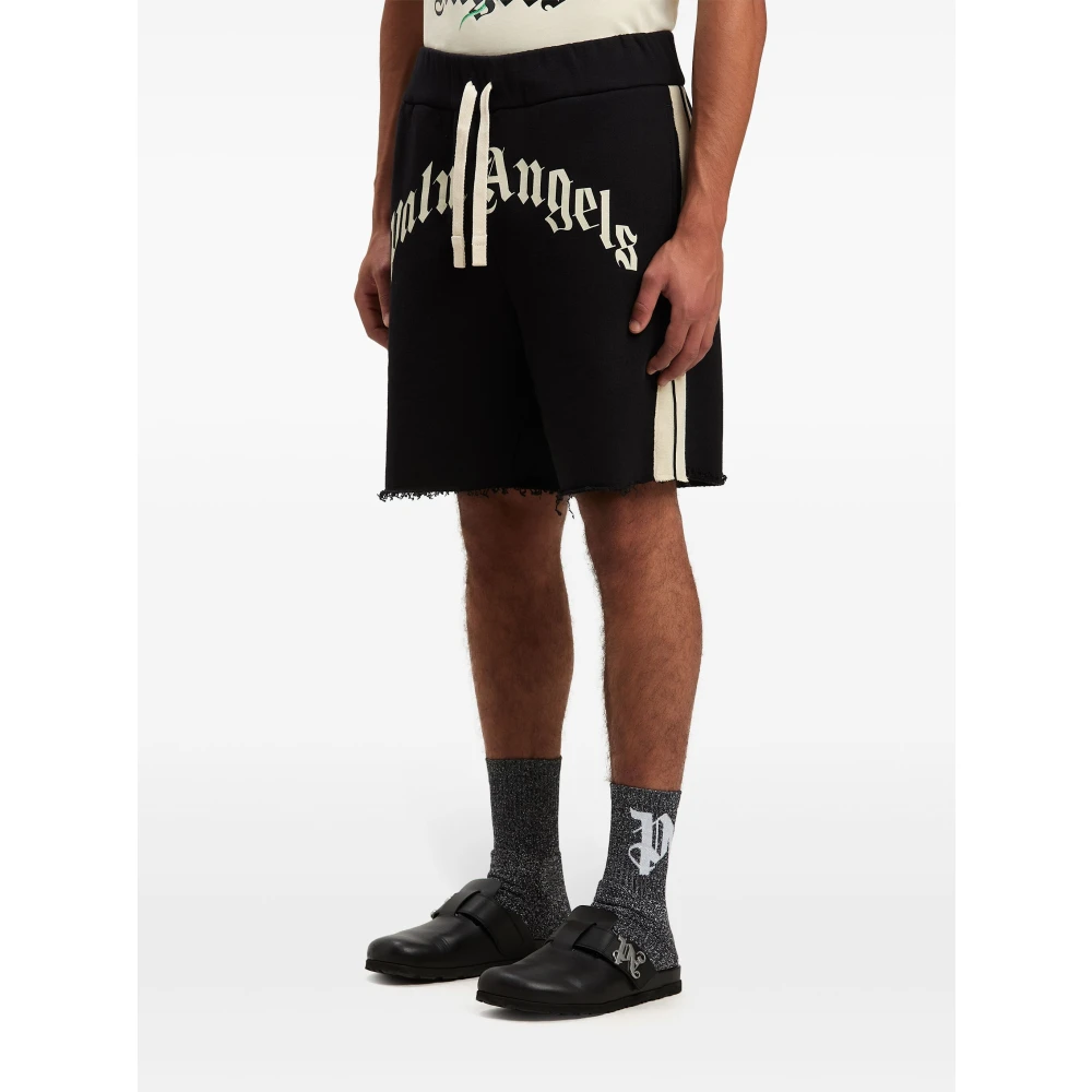 Palm Angels Gebogen Logo Track Sweatshorts Black Heren