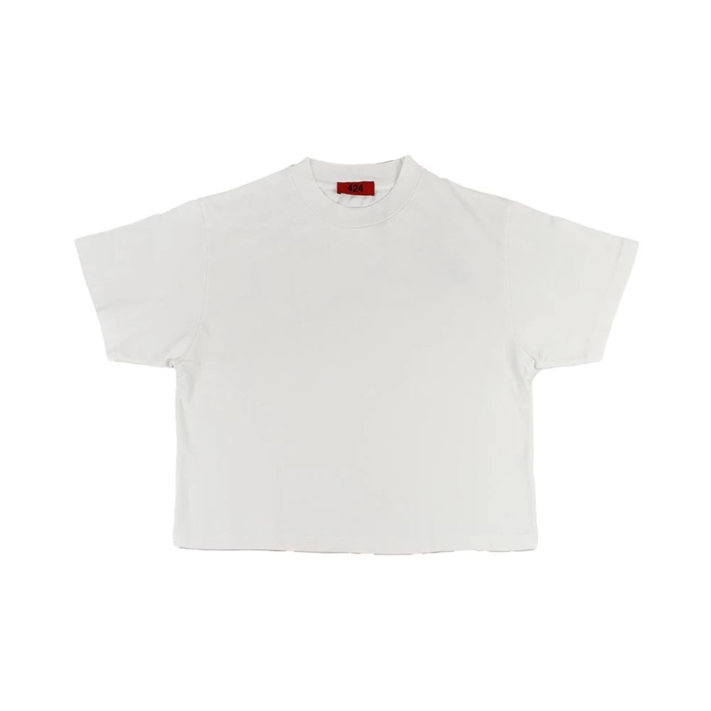 424 Cropped Kräm T-shirt med Brodyr Beige, Herr