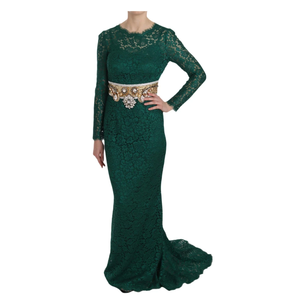 Dolce & Gabbana Crystal Gold Belt Lace Sheath Gown Dress - IT42|M - Image 3