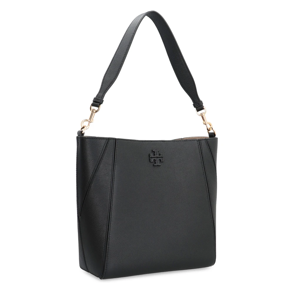 TORY BURCH Korrelig Leren Bucket Tas met Afneembare Band Black Dames