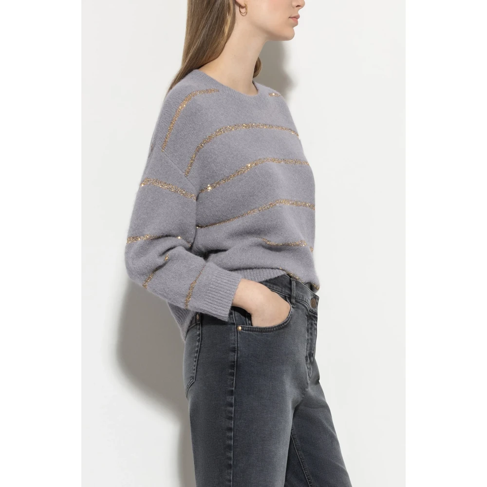 LUISA CERANO Gouden Gestreepte Trui Gray Dames