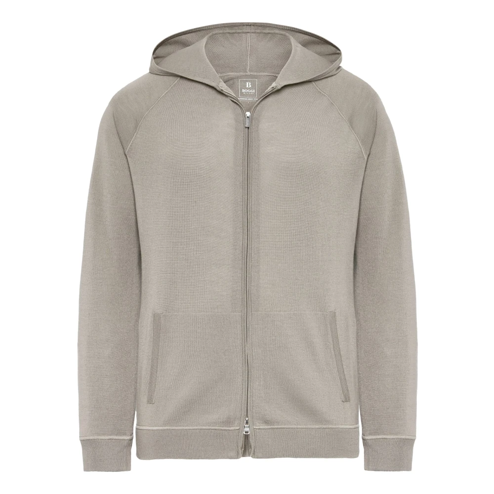 Boggi Milano Merino Wol Full Zip Hoodie Beige Heren