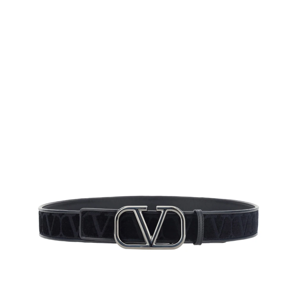 Valentino Garavani Zwarte Verstelbare Leren Riem met VLogo Detail Black Heren