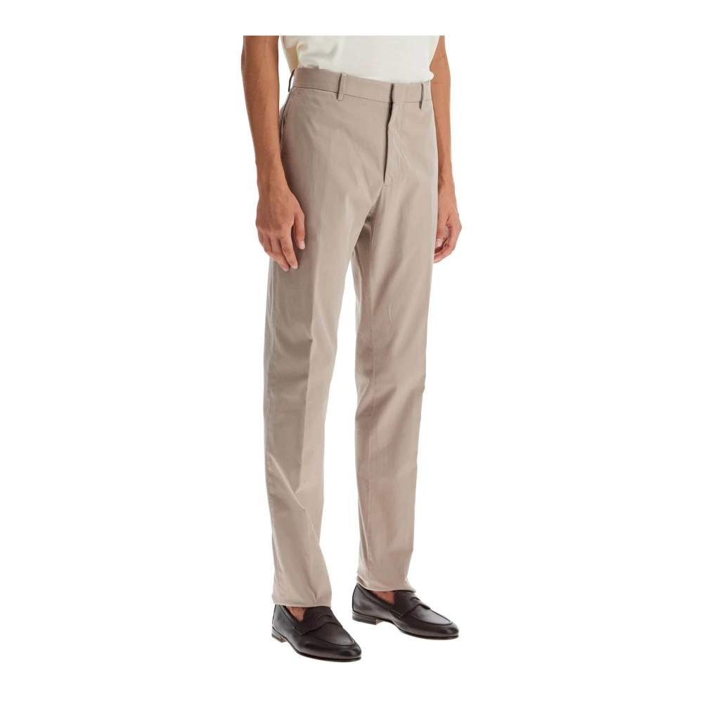 Ermenegildo Zegna Slim Fit Katoenen Stretch Formele Broek Beige Heren