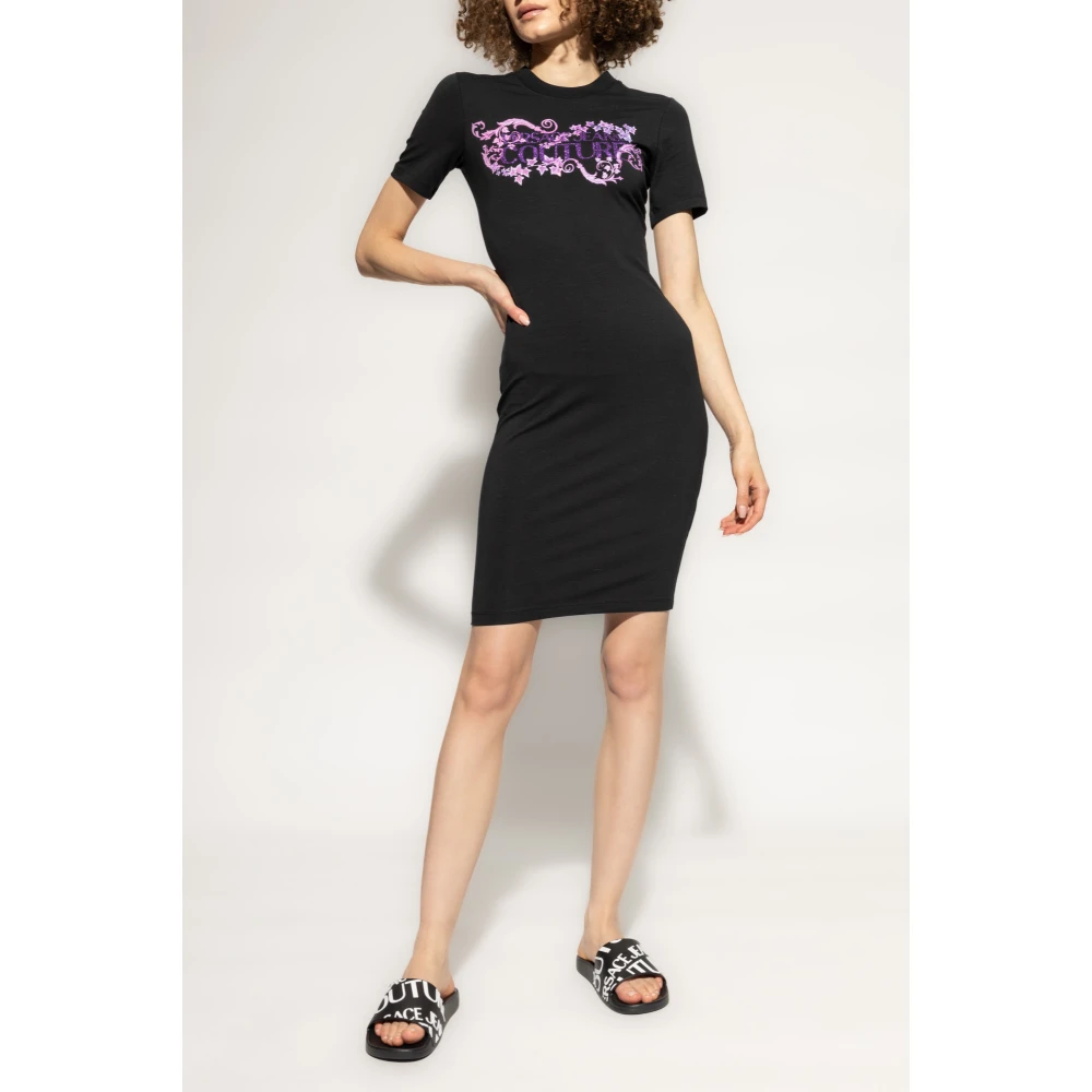 Versace Jeans Couture Jurk met logo Black Dames