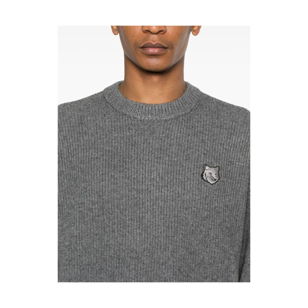 Maison Kitsuné Bold Fox Head Gebreide Trui Gray Heren