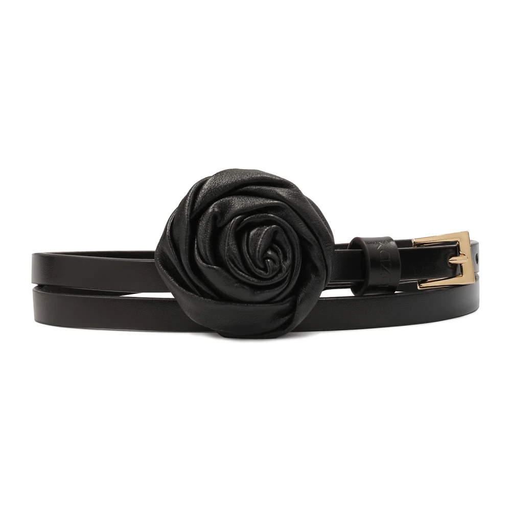 Kazar Smalle leren riem met 3D-roos Black Dames