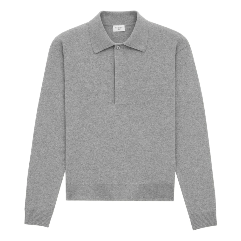 Saint Laurent Grijze Wollen Polo Lange Mouw Gray Heren