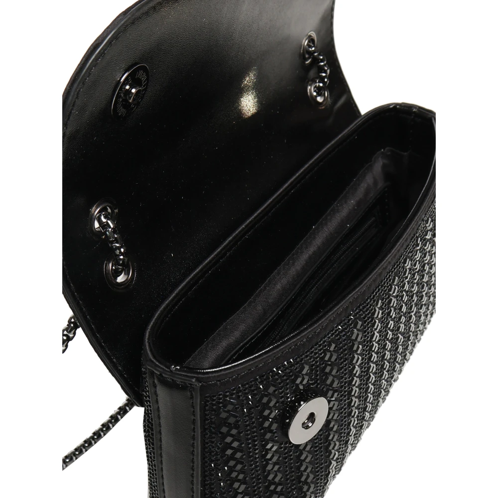 V73 Zwarte Satijnen Flap Steen Tas Black Dames