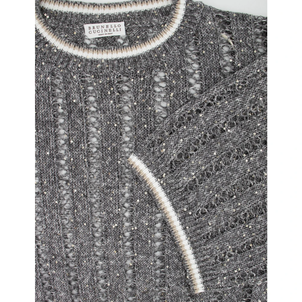 BRUNELLO CUCINELLI Neteffect Paillet Gebreide Trui Gray Dames