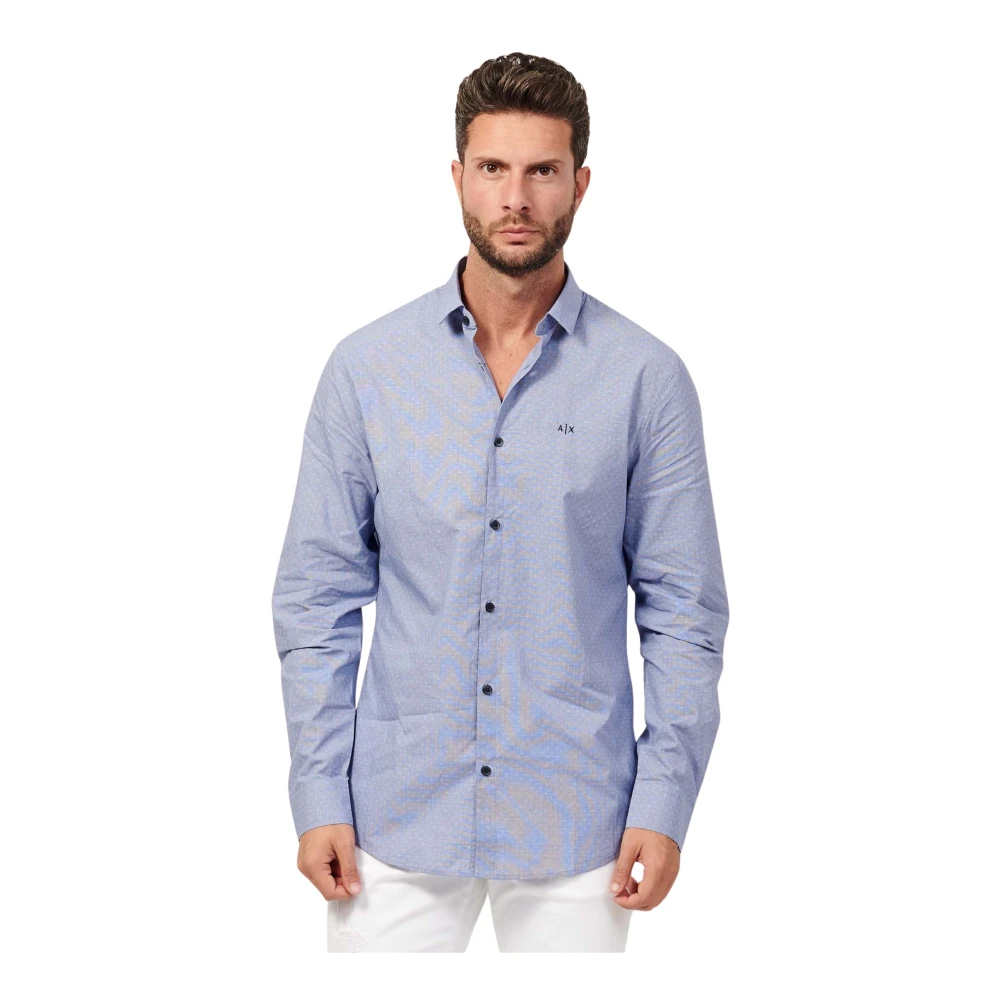 Armani Exchange Clear Blue Slim Fit Overhemd met Contrastknopen Blue Heren