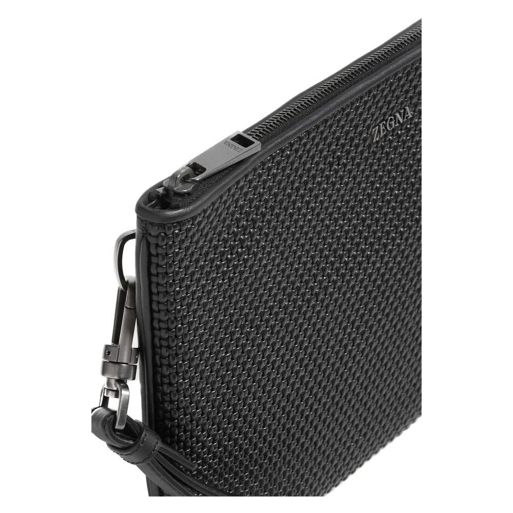 Ermenegildo Zegna Zwarte geweven leren clutch tas Black Unisex