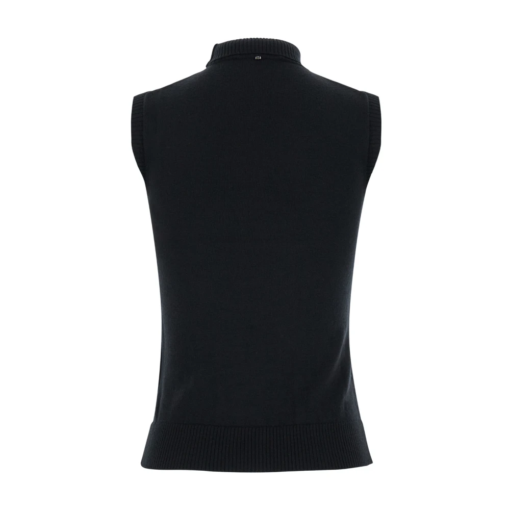 SPORTMAX Zwarte Wollen Mouwloze Geribbelde Top Black Dames