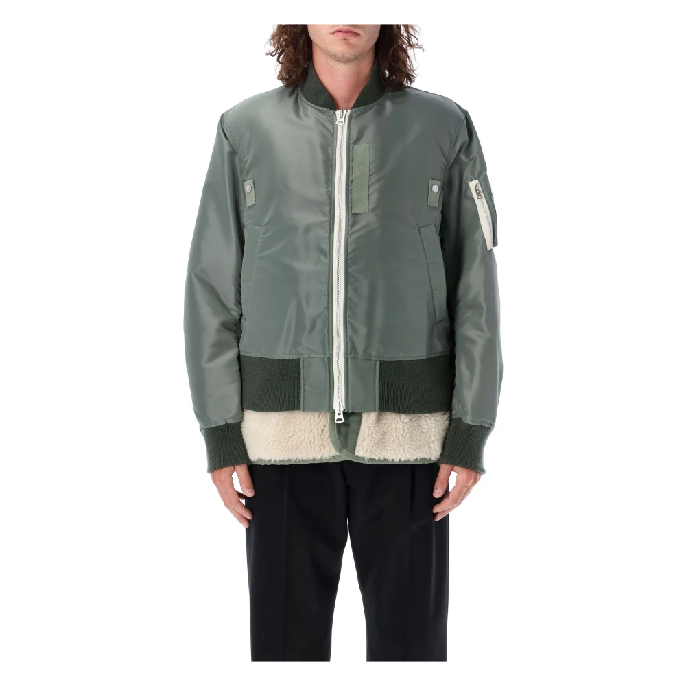 Sacai Sherpa Bomber Jas Khaki Natuurlijk Green Heren