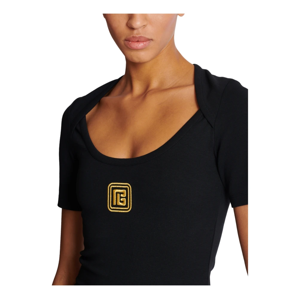 Balmain T-shirt met PB-logo Black Dames