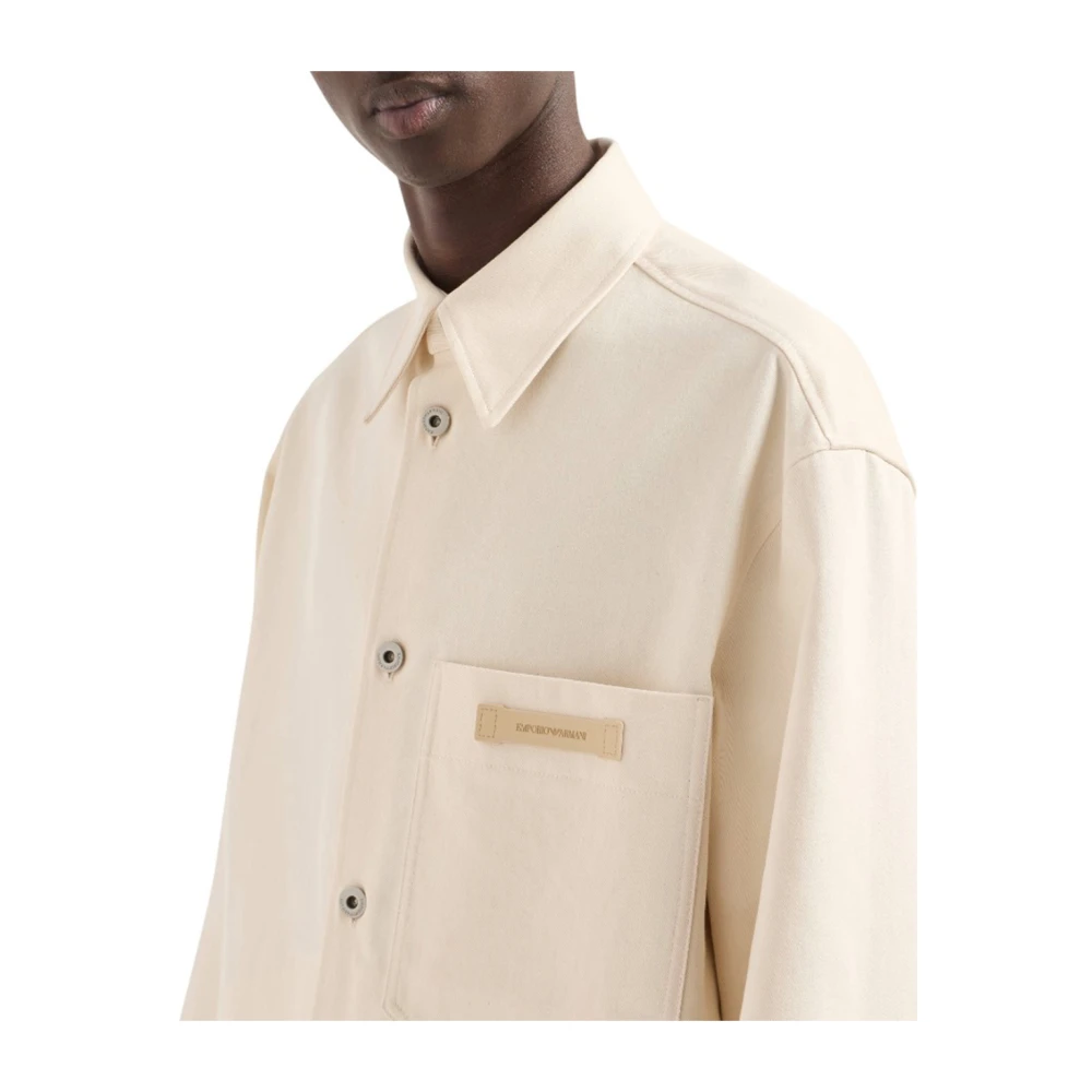 Emporio Armani Denim Casual Overhemden met Voorzak White Heren