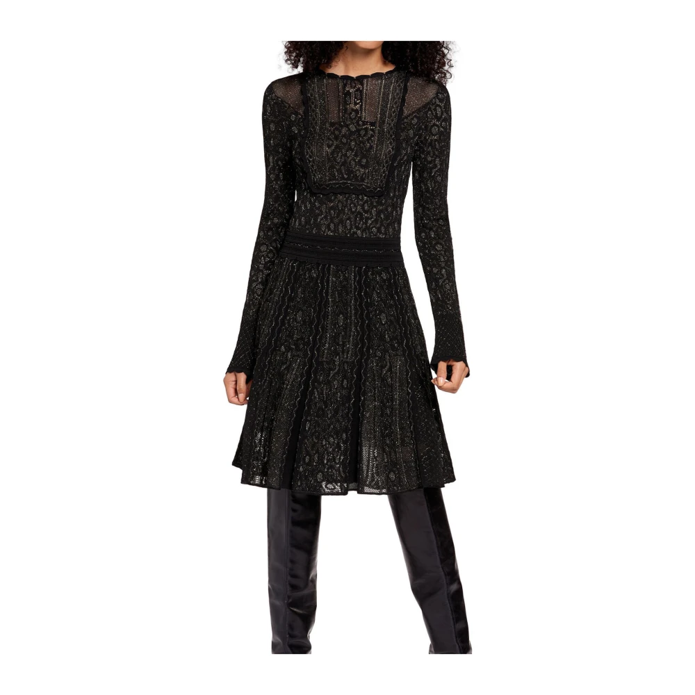 Roberto Cavalli Metallic Flared Jurk met Fluted Mouwen Black Dames
