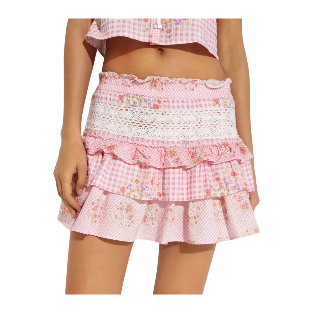 Loveshackfancy Katoenen geruite bloemenrok Pink Dames