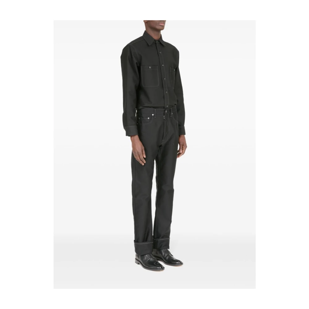 Maison Margiela Zwarte Katoenen Broek met Satijnen Afwerking Black Heren