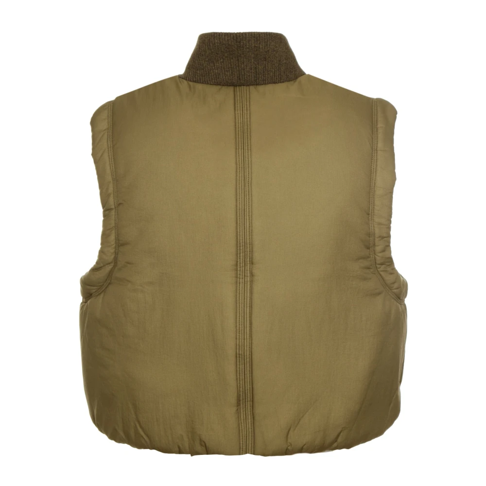 Ganni Gewatteerd kort vest met asymmetrische zak Green Dames