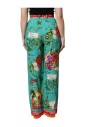pantalon-droit-imprime-en-soie-verte