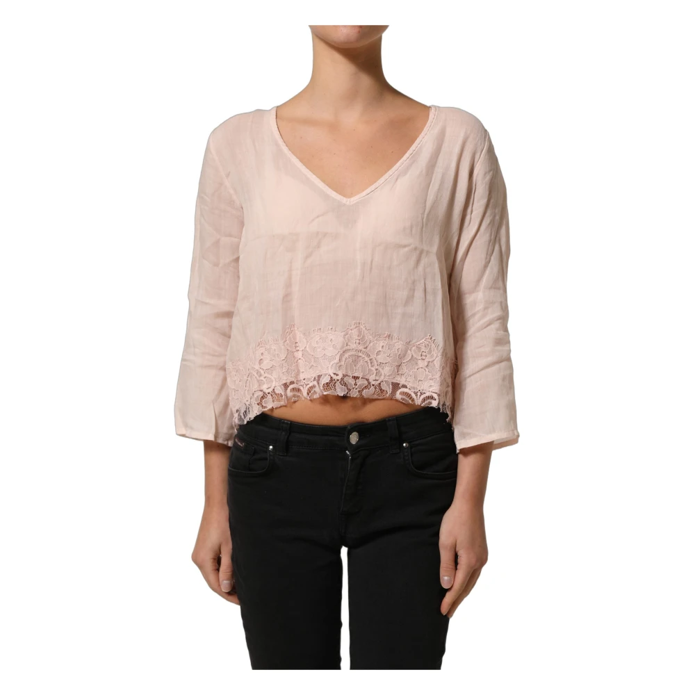 Pink Memories , Blouses, Female, Pink, S, V-Neck Long Sleeves Blouse