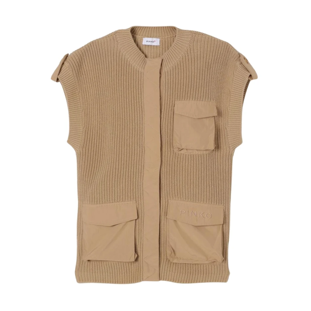 Pinko Beige Stylish Kids Vest With Pockets - Male - Kids Knitwear - 10 Y - Kids