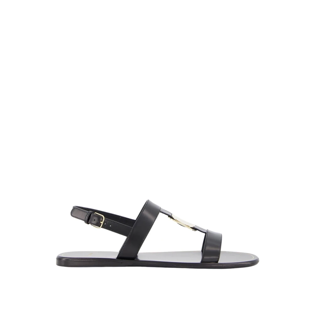 Ferragamo Zwarte leren sandaal met gouden details