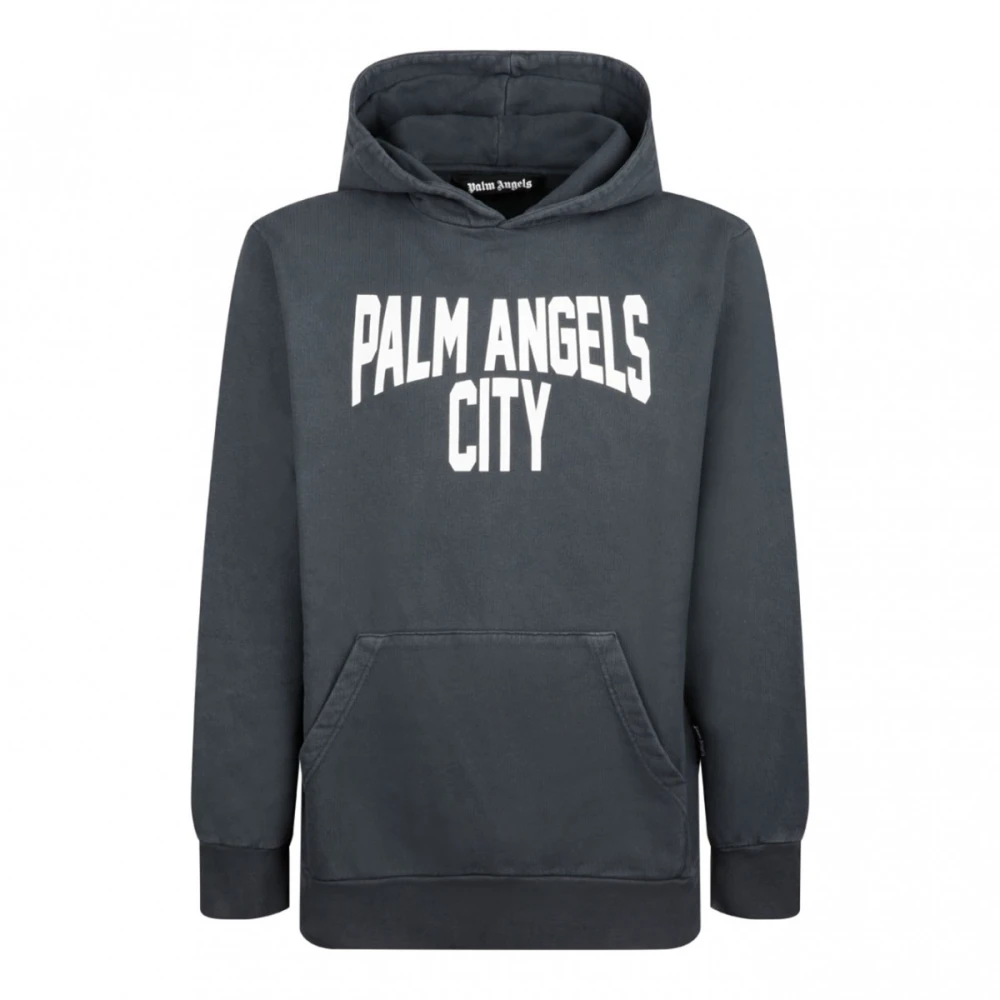 Palm Angels Stad Lettering Grijs Sweater Hoodie Gray Heren