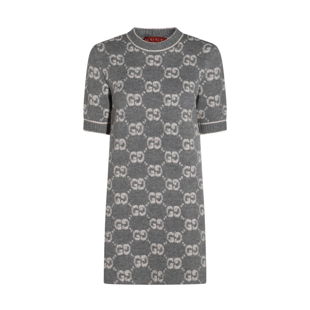 Gucci Logo Patroon Wol Jurk Mini Lengte Gray Dames