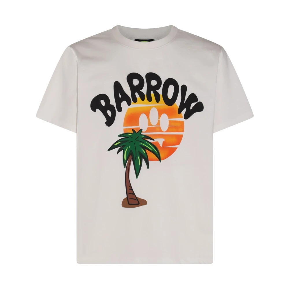 Barrow Off-White Logo Print Katoenen T-Shirt White Heren