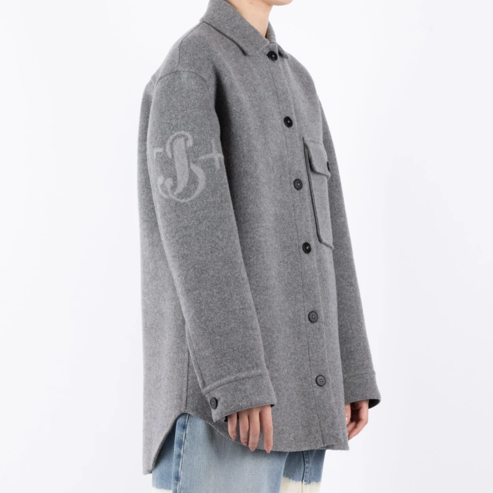Jil Sander Grijze Wollen Jas Gray Dames