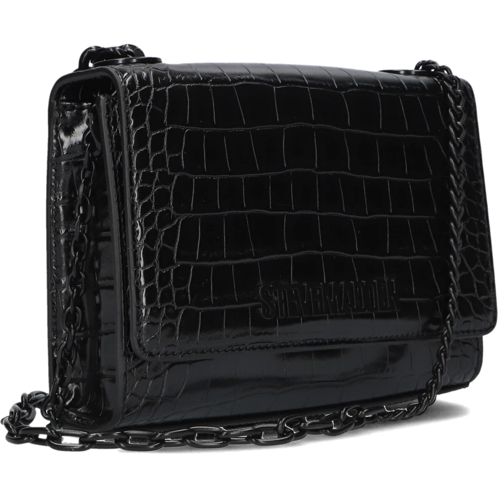 Steve Madden Zwarte Leren Schoudertas Braye Black Dames