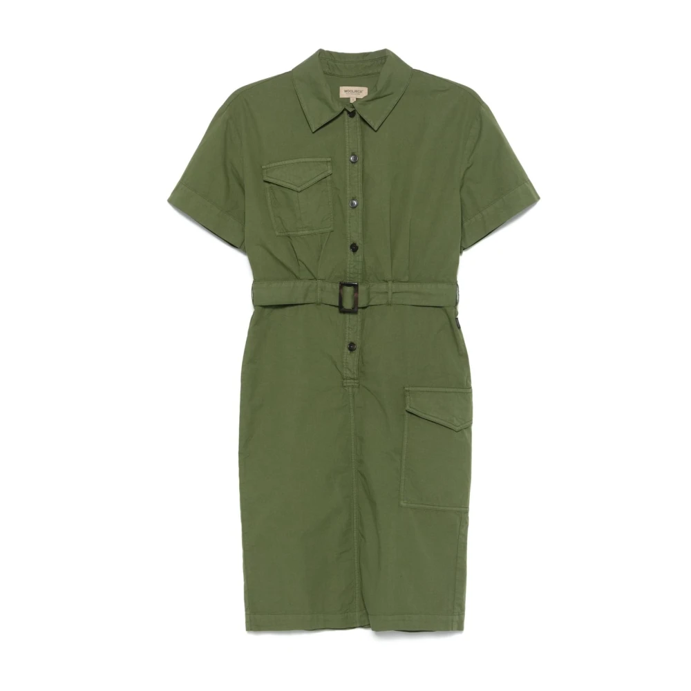 Woolrich , Shirt Dresses, Female, Green, S, Green Button-Up Dress With Chest Pocket