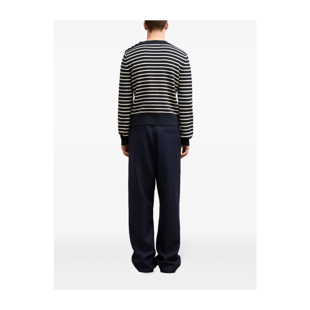 Ami Paris Blauwe Gestreepte Trui met Knoopdetails Blue Heren