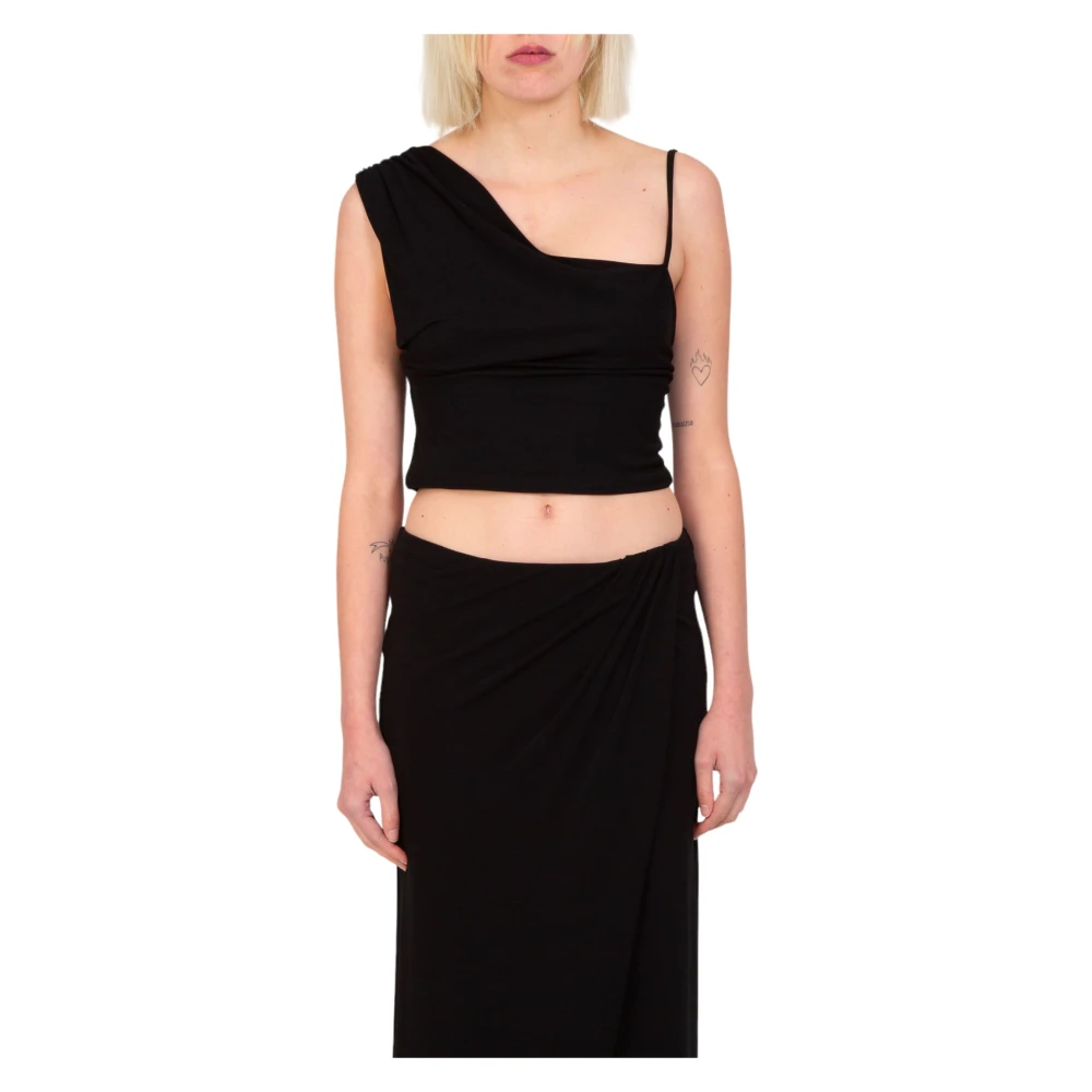 Pinko Asymmetrische Crepe Top in Z99 Black Dames