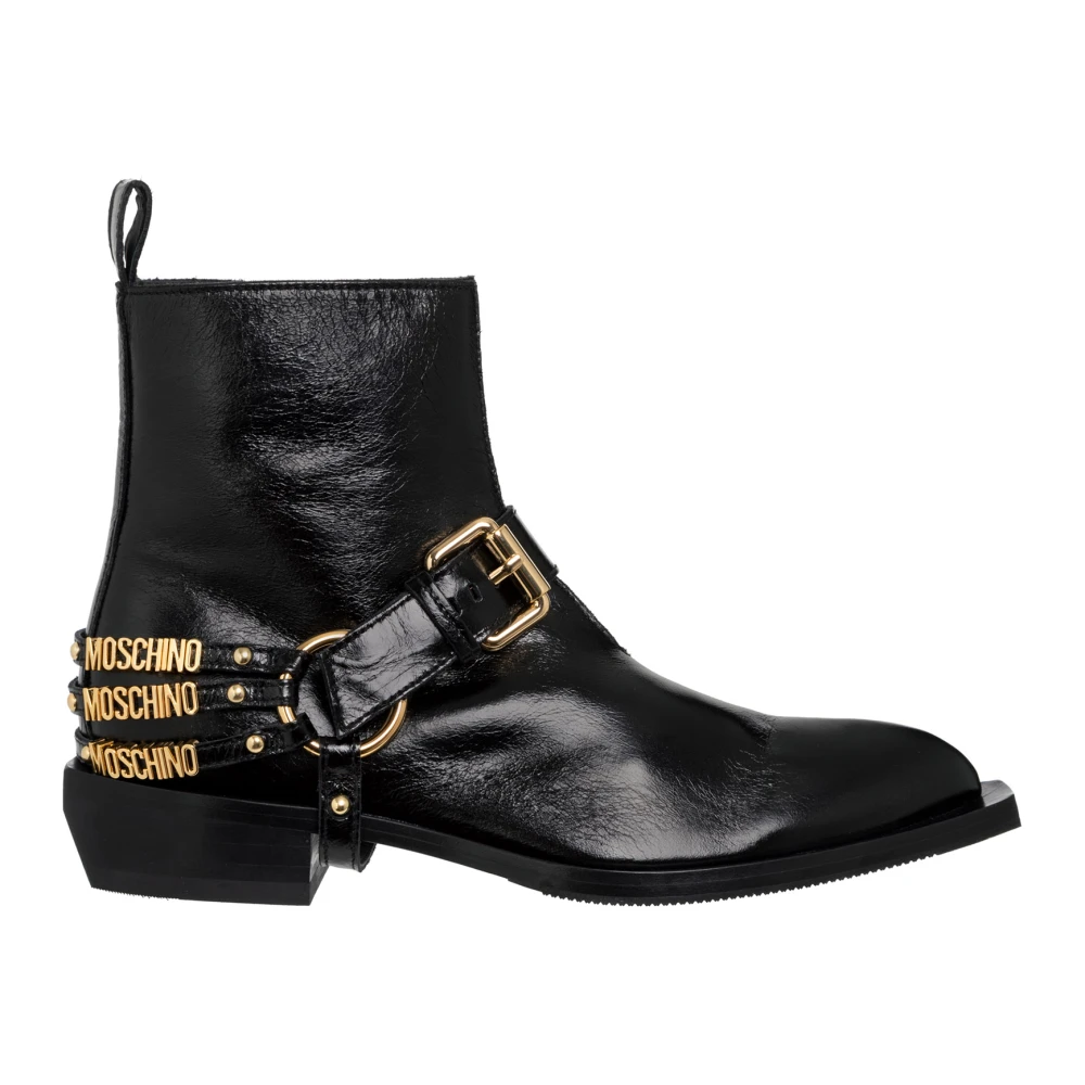 Moschino Stijlvolle Leren Enkellaarzen Black Dames