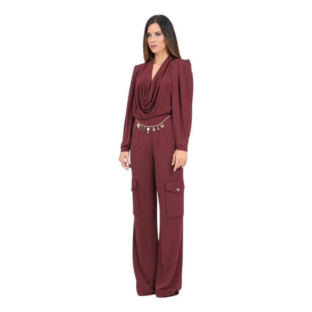 Elisabetta Franchi Bordeaux Jumpsuit med Charms Bälte Red, Dam