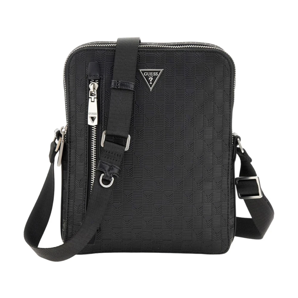 Guess Men's Black Cross Body Messenger, One Size, Double Zip Bag Torino