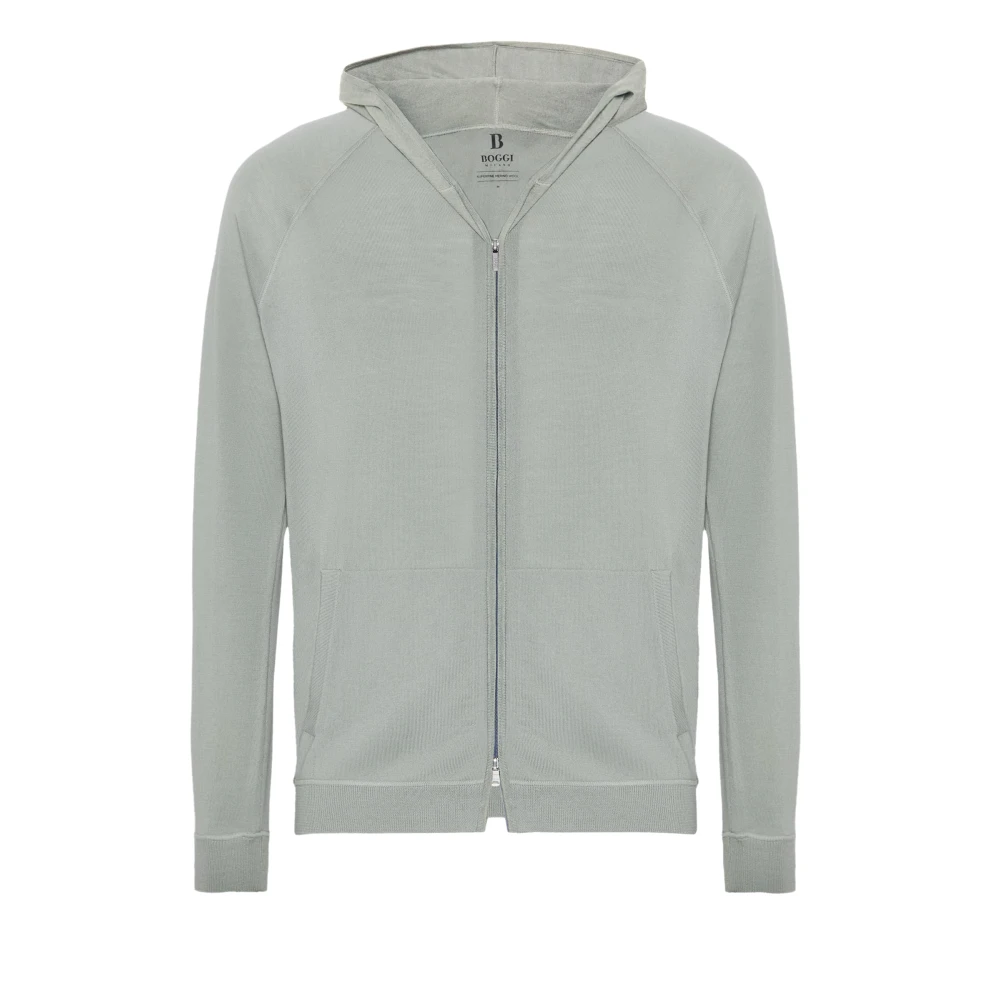 Boggi Milano Merino Wol Full Zip Hoodie Green Heren