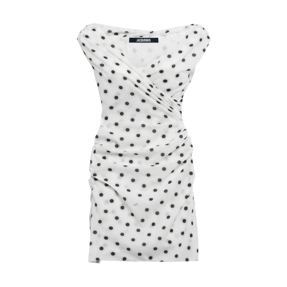 Jacquemus Witte polka dot diepe V-hals jurk White Dames