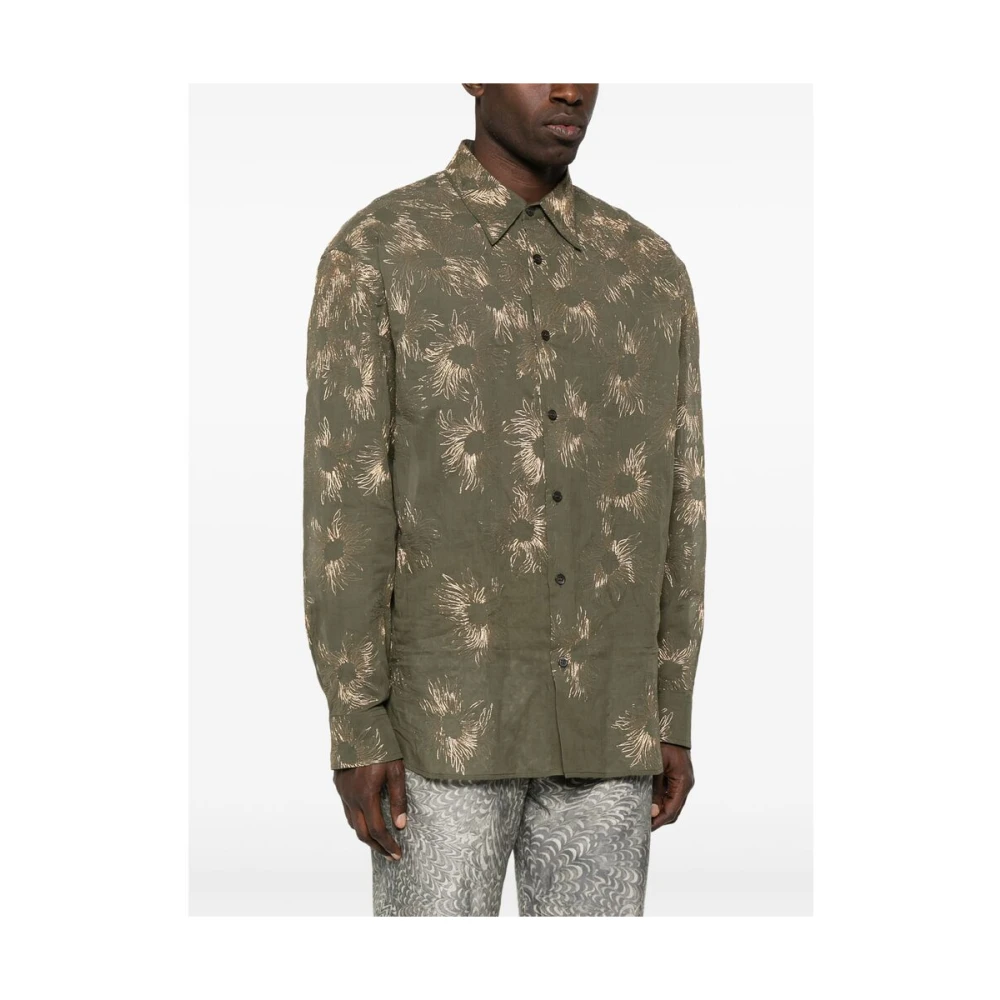 Dries Van Noten Khaki Overhemd met 3D Details Green Heren
